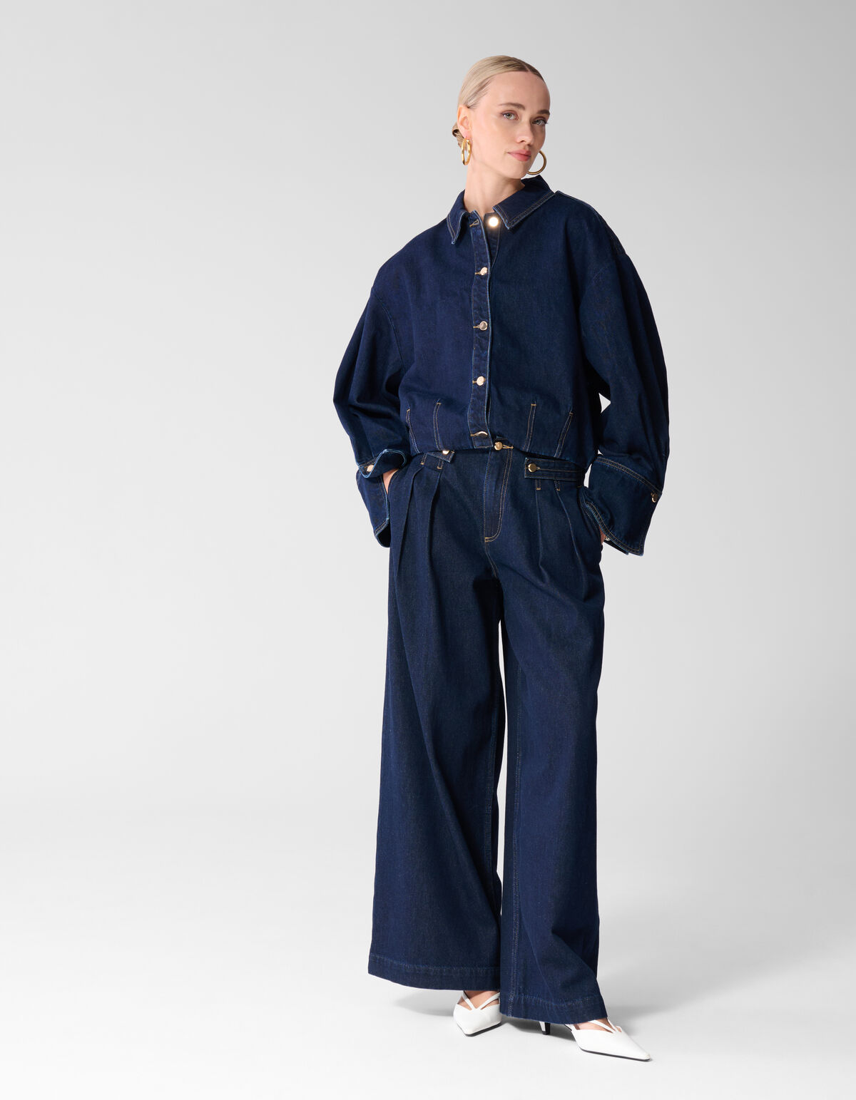 Oversized Fit Denim Blouse Donkerblauw