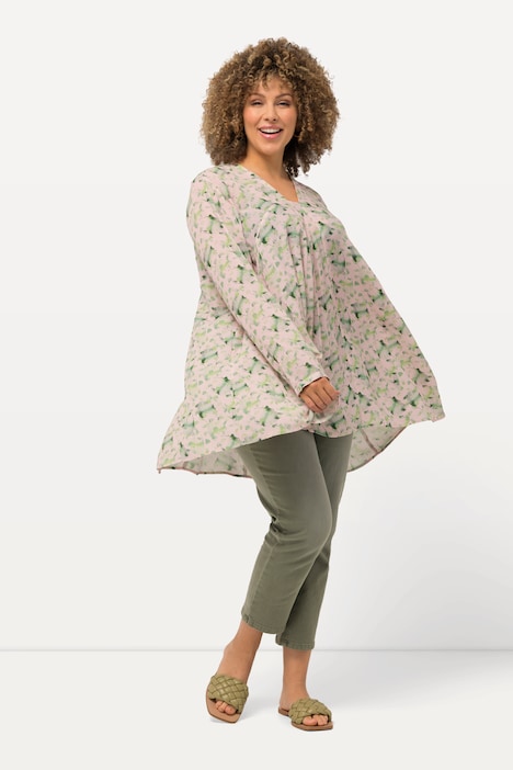 Bluse, bedruckt, A-Linie, Carree-Ausschnitt, Langarm