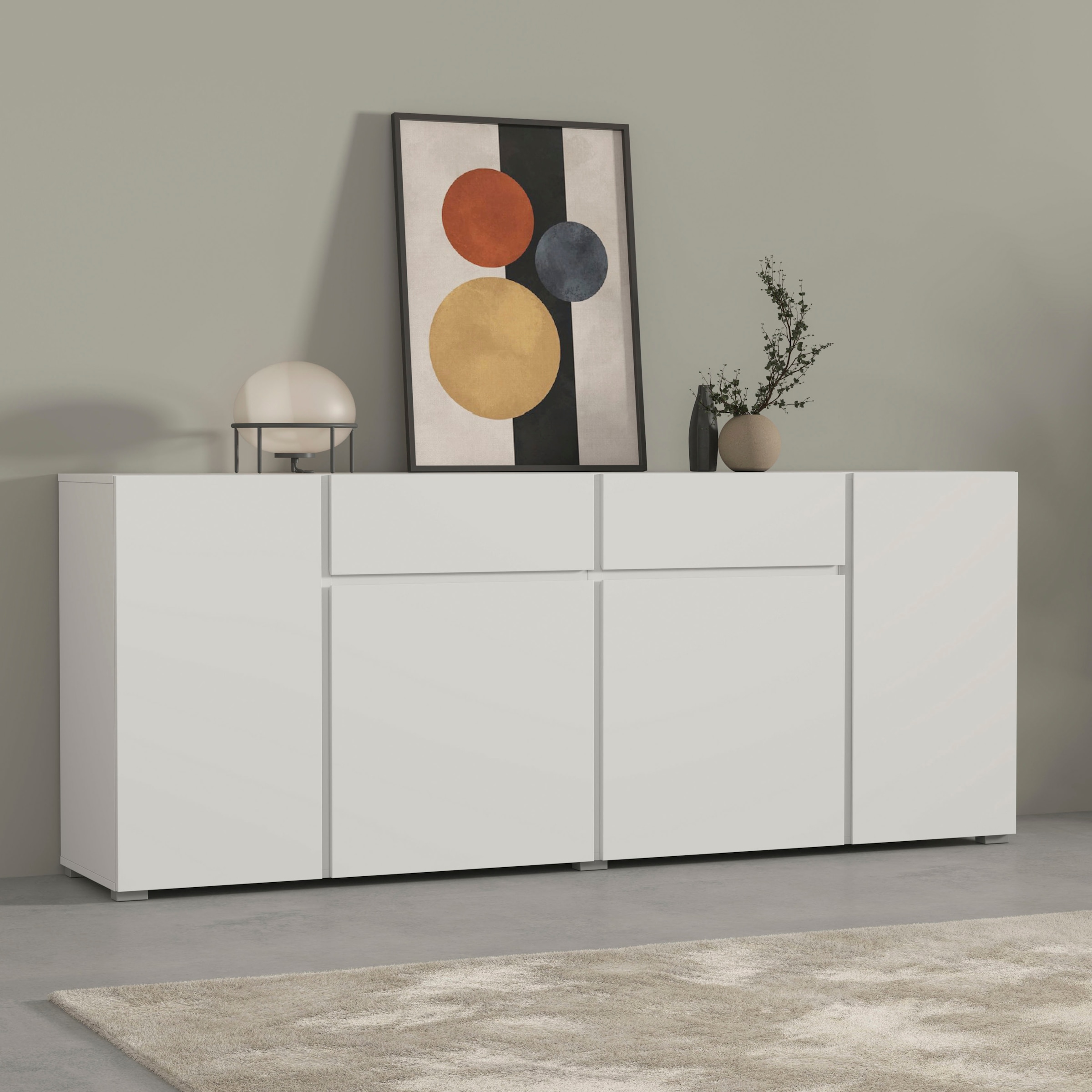 INOSIGN Sideboard »Metric,Breite 195 cm, grifflose Kommode 4 Türen/2 Schubkästen« Schubladenschrank mit viel Stauraum, Einlegeböden verstellbar