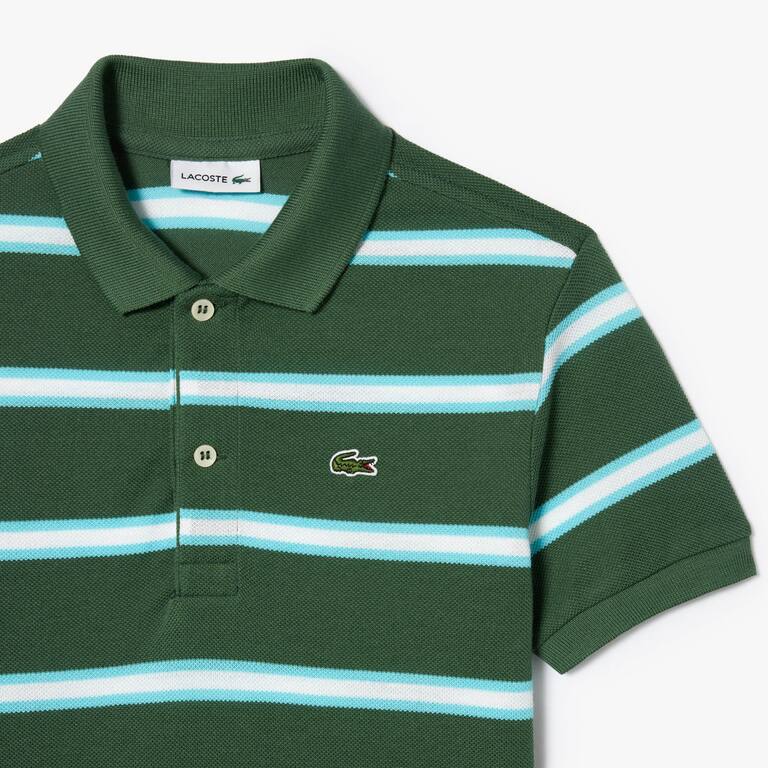 Polo garçon Lacoste à rayures en petit piqué de coton Polos - Vert - Lacoste - Enfant