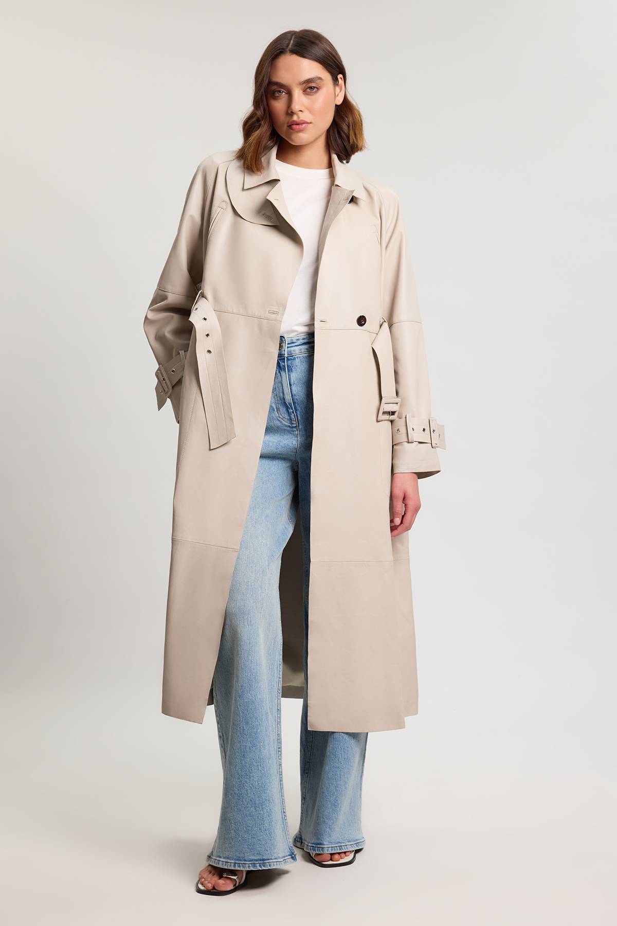 KarenMillen Trench-coat En Cuir Avec Ceinture