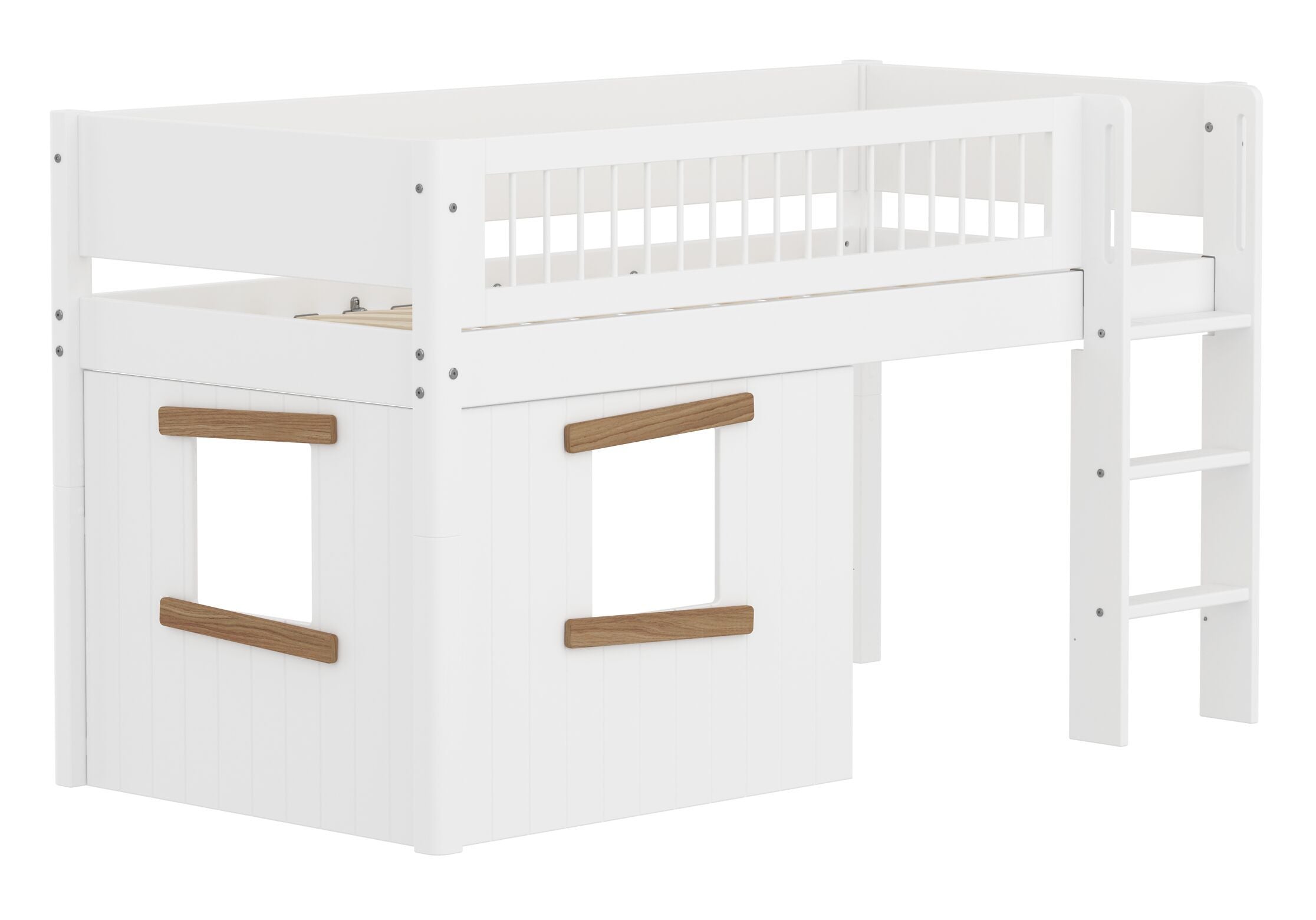 Flexa WHITE Halbhochbett mit Baumhaus - Weiss / B: 109.0 cm x T: 210.0 cm x H: 120.0 cm