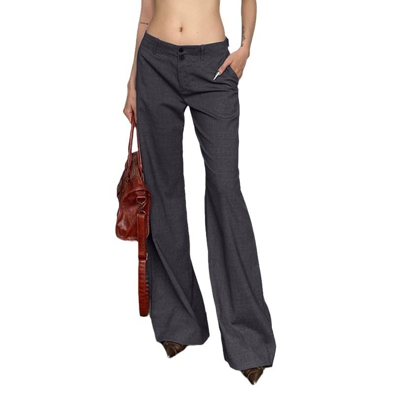 Cincine - Mid Rise Plain Flared Dress Pants
