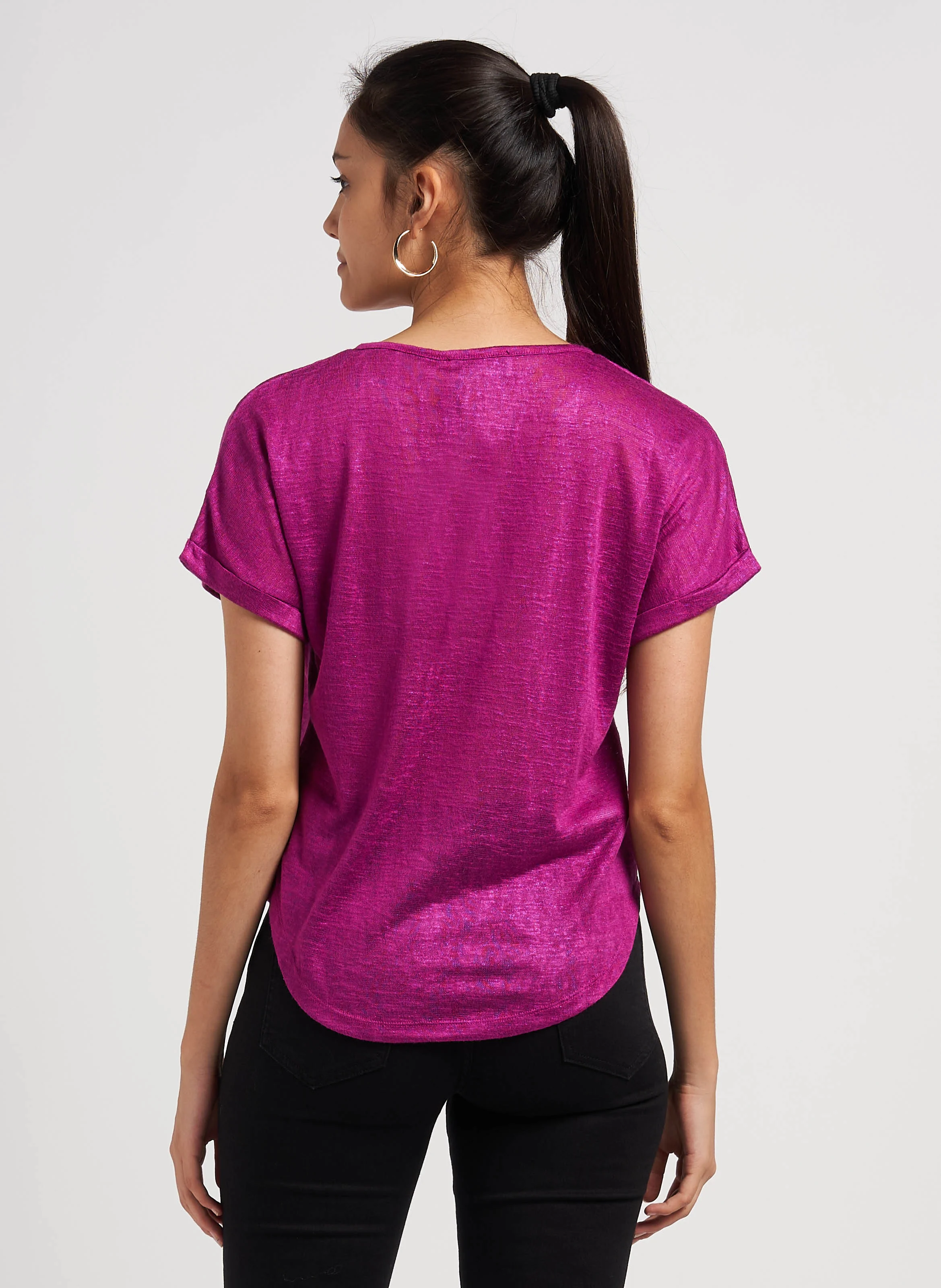 BIBOU - Tee-shirt col tunisien à strass | Rose