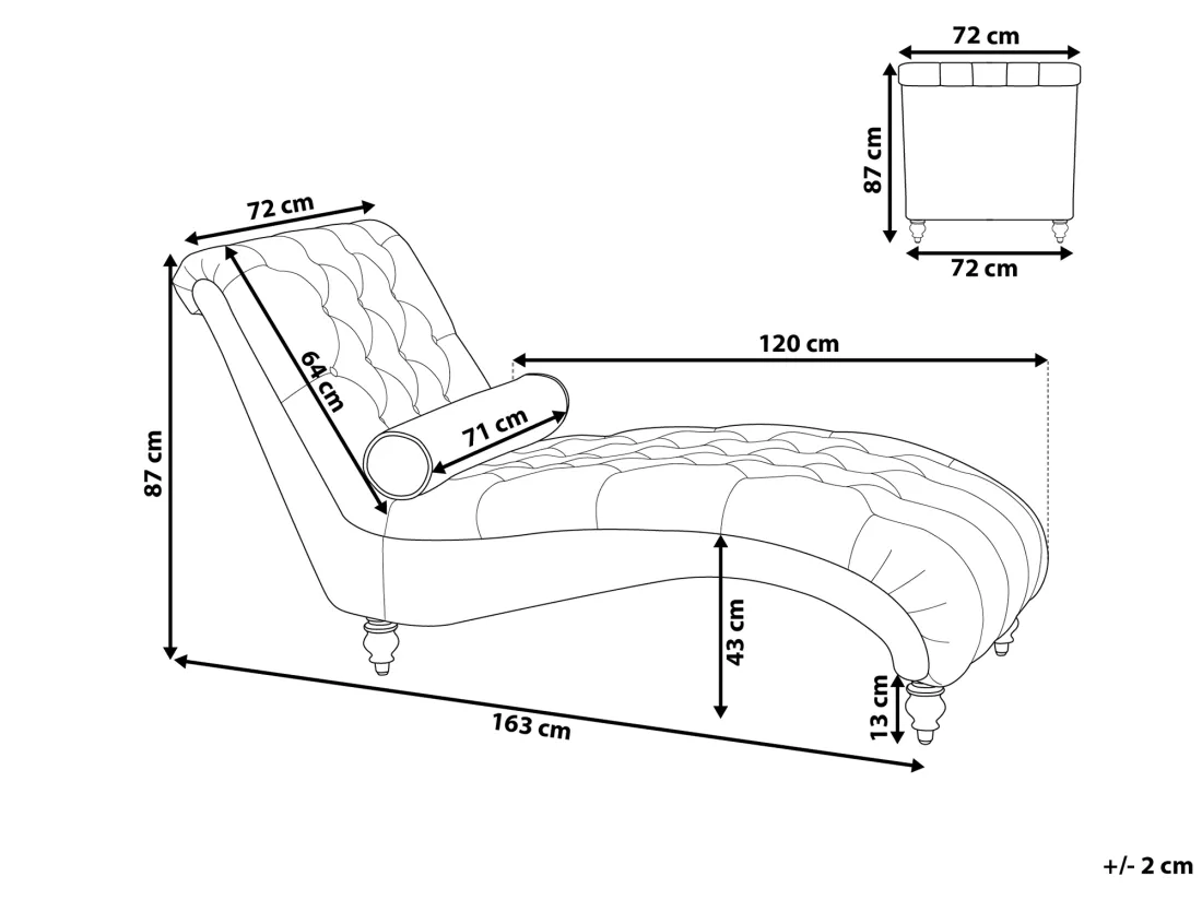 Chaise longue en velours beige MURET