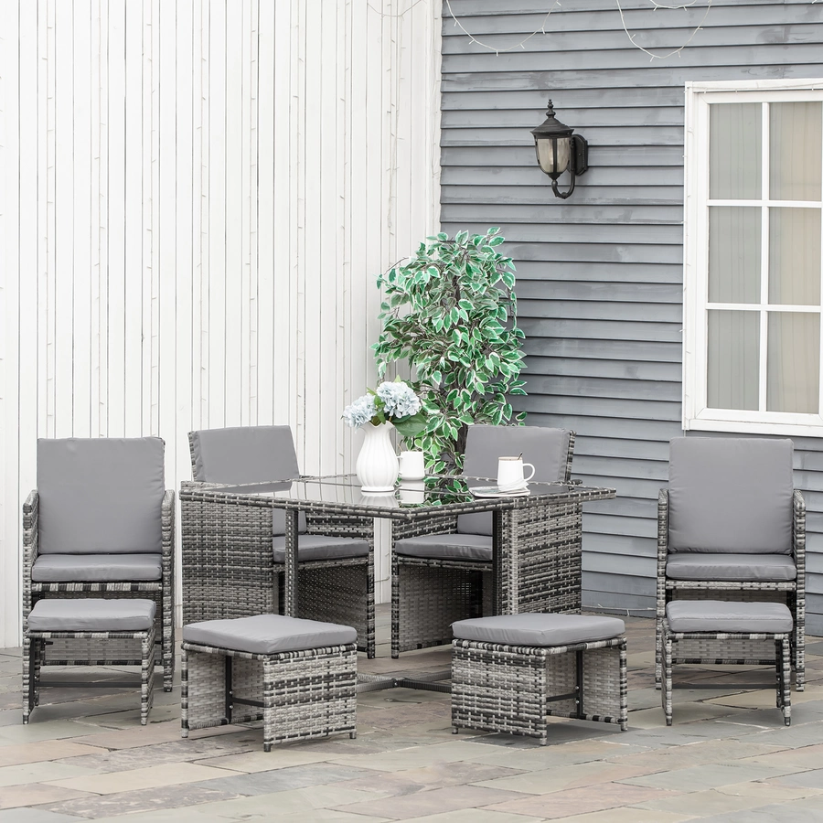 Outsunny Gartenset bestehend aus 9 Teilen und 12 Kissen grau