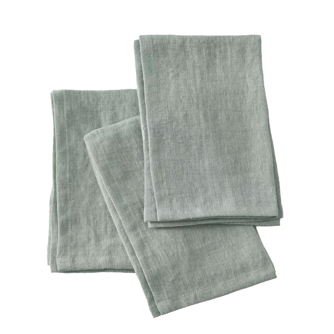 Lot de 3 serviettes lin lavé (40 x 40 cm) Louise Vert eucalyptus