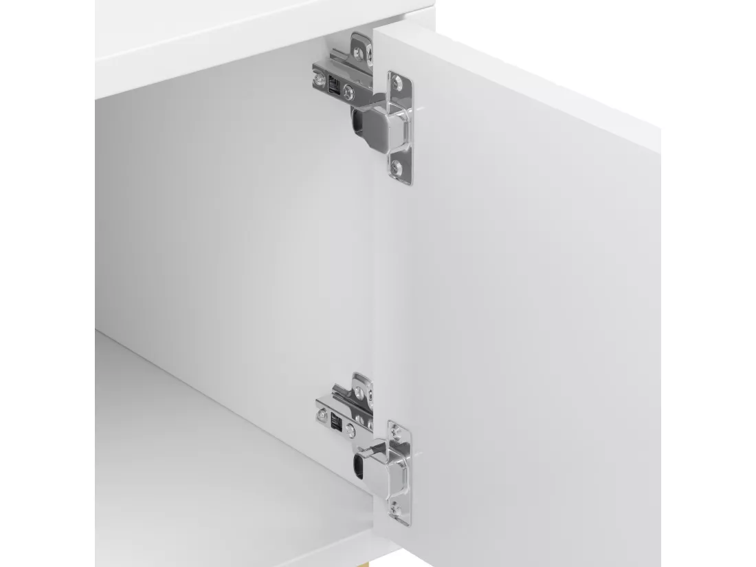Table basse brillante 2 portes et 2 tiroirs, panneaux de particules, 100x50x45cm, Blanc