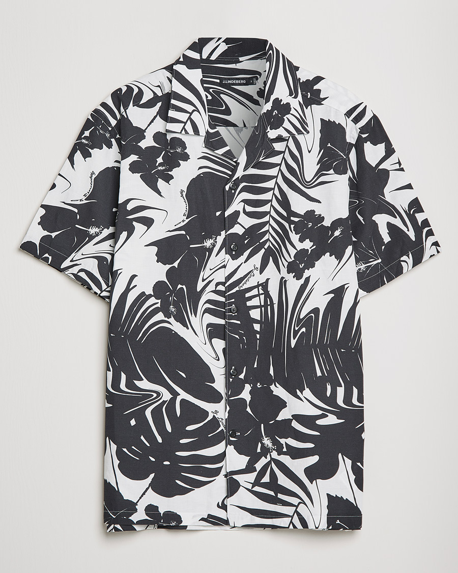 J.Lindeberg Elio Hibiscus Print Short Sleeve Shirt White/Black