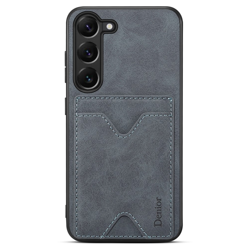 Samsung Galaxy S24 Hybrid Leder Hülle mit Magnetischem Kartenfach   Kickstand Aufsteller - Grau