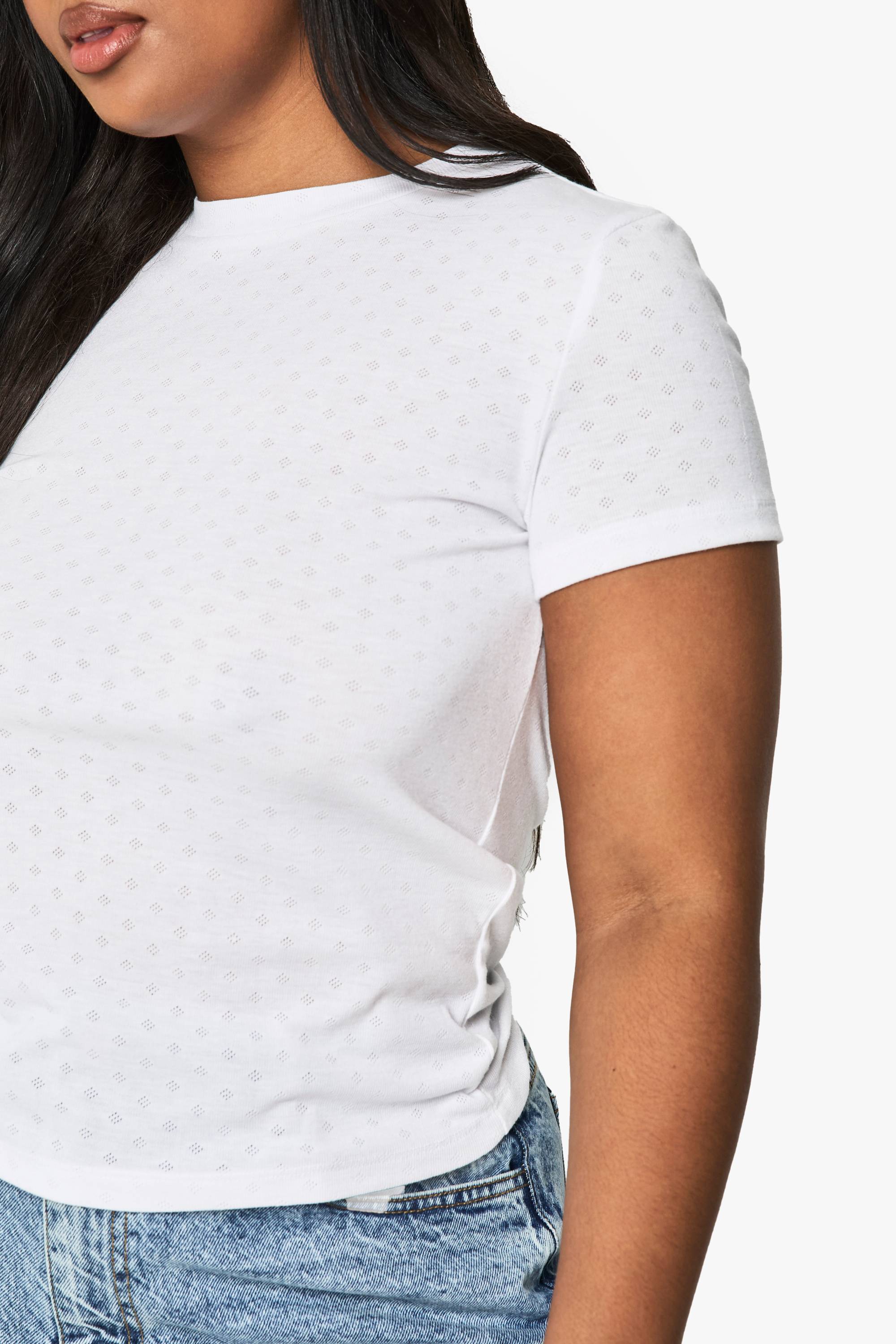 boohoo Haut Ajusté À Manches Courtes Pointelle Grande Taille