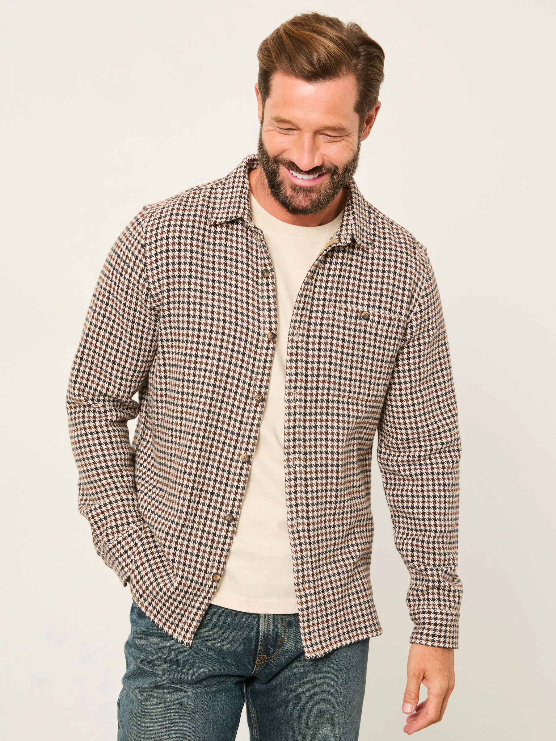 FatFace Long Sleeve Dogtooth Shirt