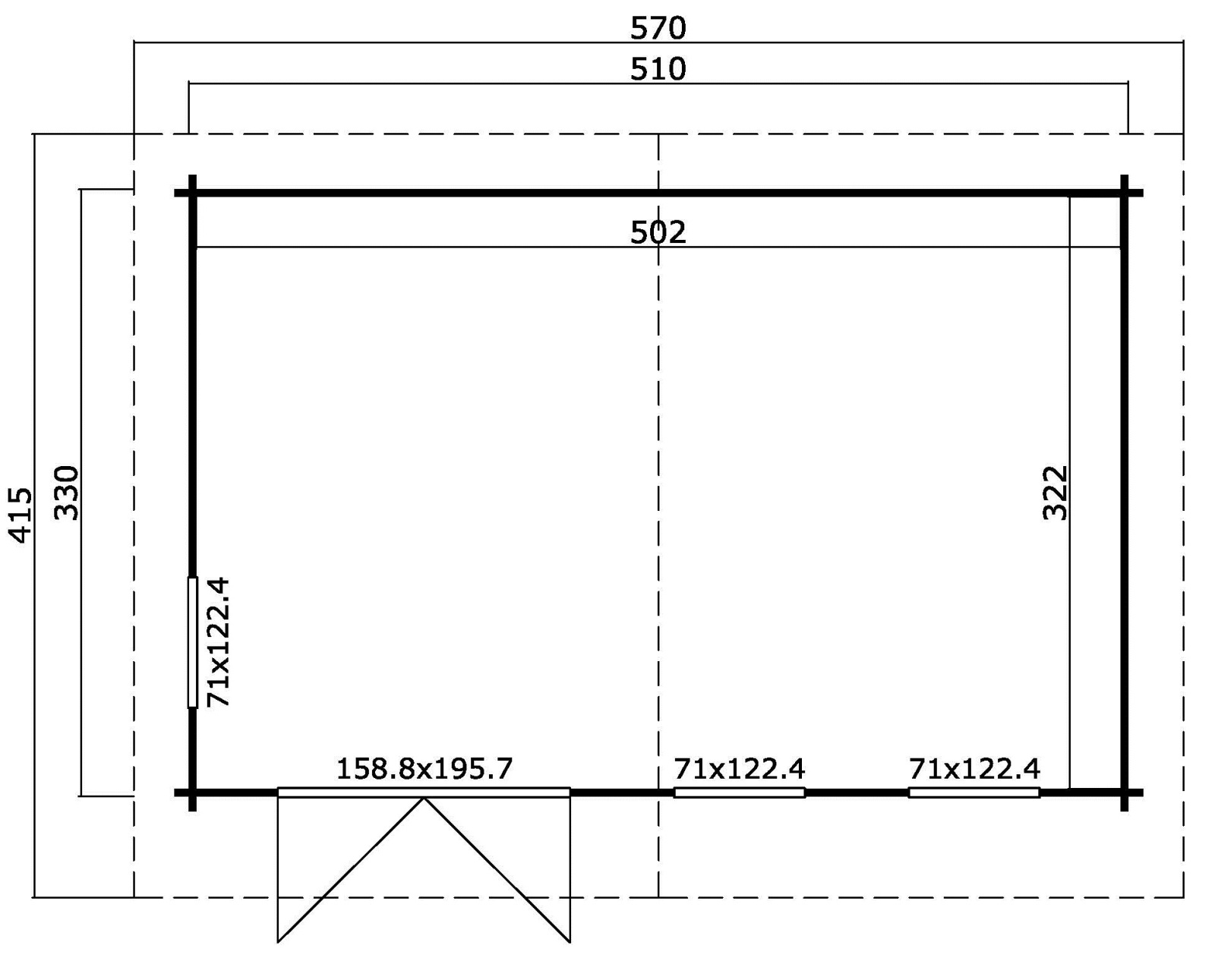 Gartenhaus BARUDA 53 - gletschergrün - Fichte massiv - 510x330 cm