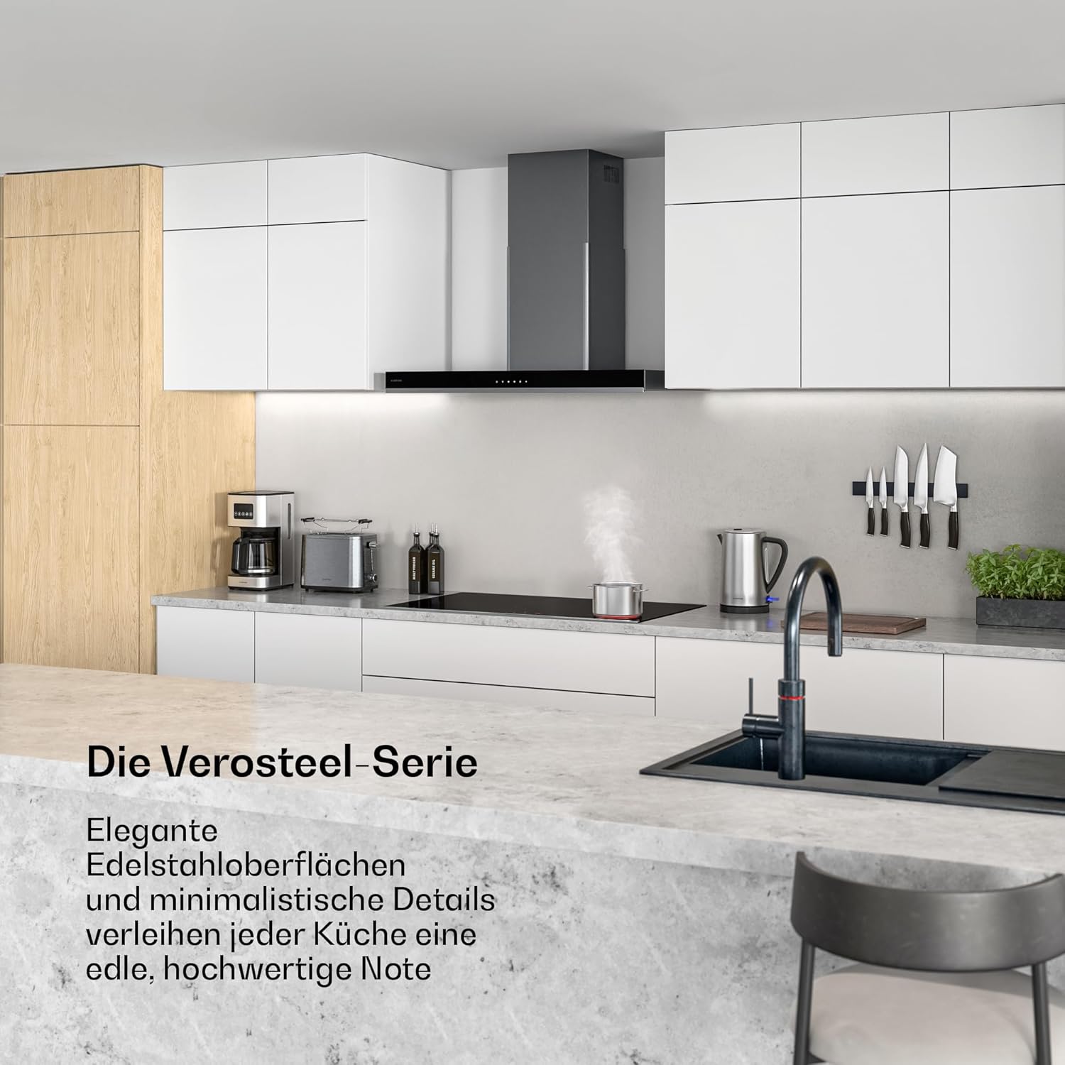 Klarstein Verosteel Glaskeramikkochfeld - 90 cm, 5 Zonen, 8400 W, Touch-Slider, Timer & Kindersicherung, Minimalistisches Design, Elektro Kochfeld, Restwärmeanzeige, Ceramica Oberfläche