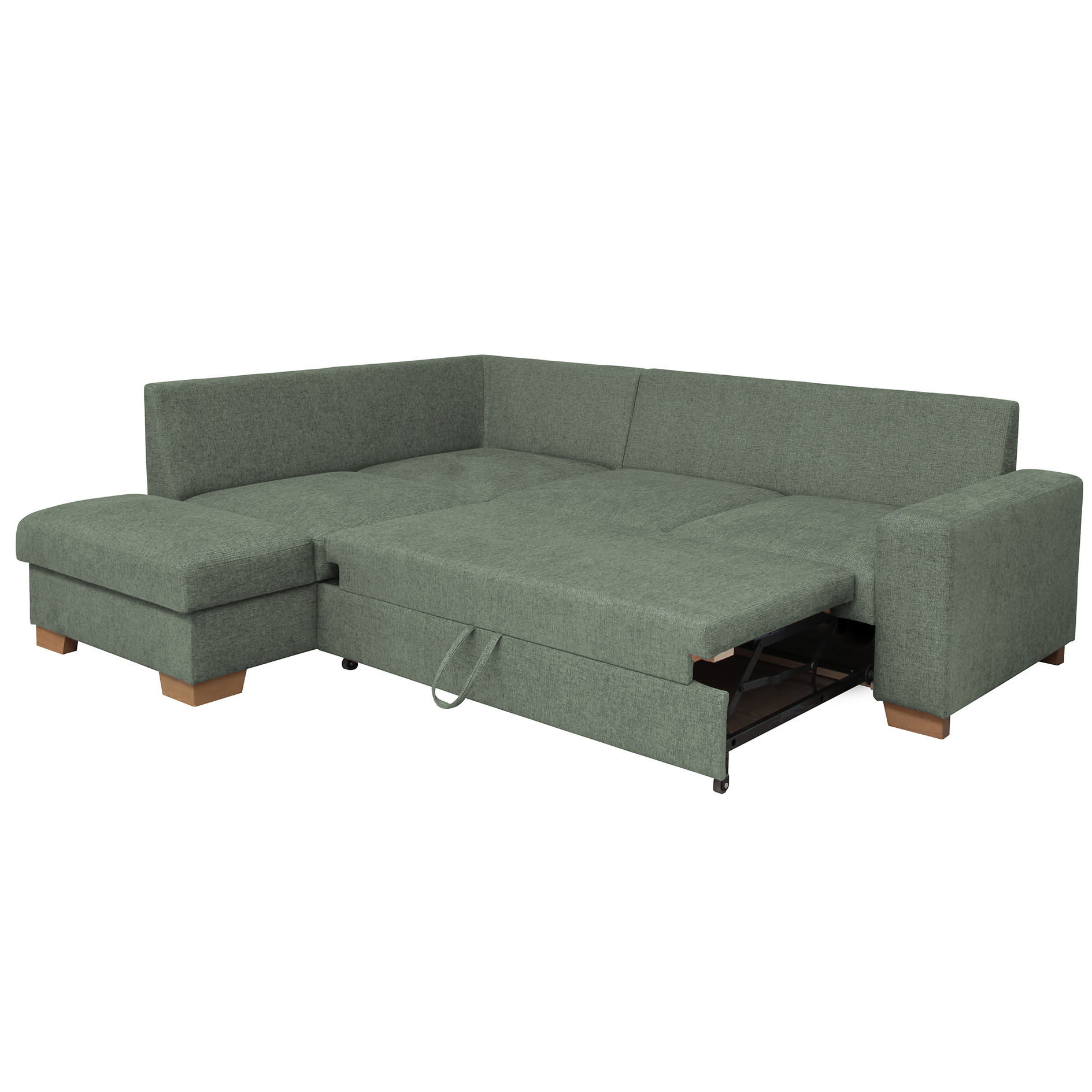 Ecksofa - olive - Liegefunktion - Staukasten - Ottomane links