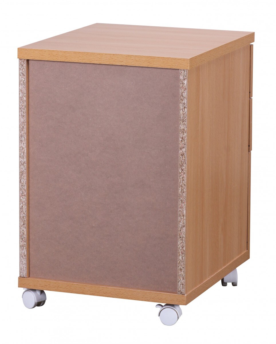 KADIMA DESIGN Moderner Büro Rollcontainer in Buche, 60 cm, mit 3 Schubladen, elegante Aluminiumgriffe, praktische Rollen für leichte Beweglichkeit
