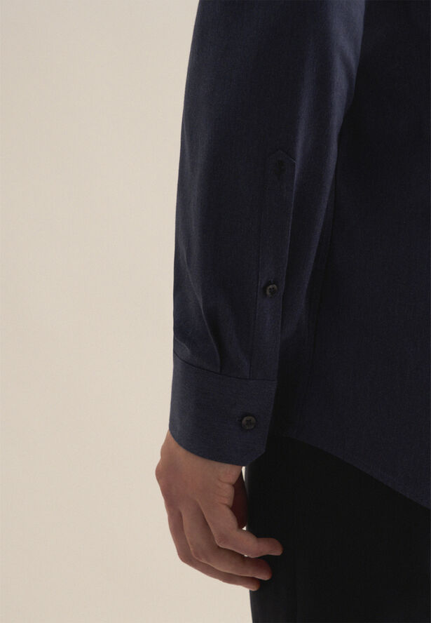 Seidensticker Flannel shirt Regular Long sleeve Kent-Collar Uni Blue