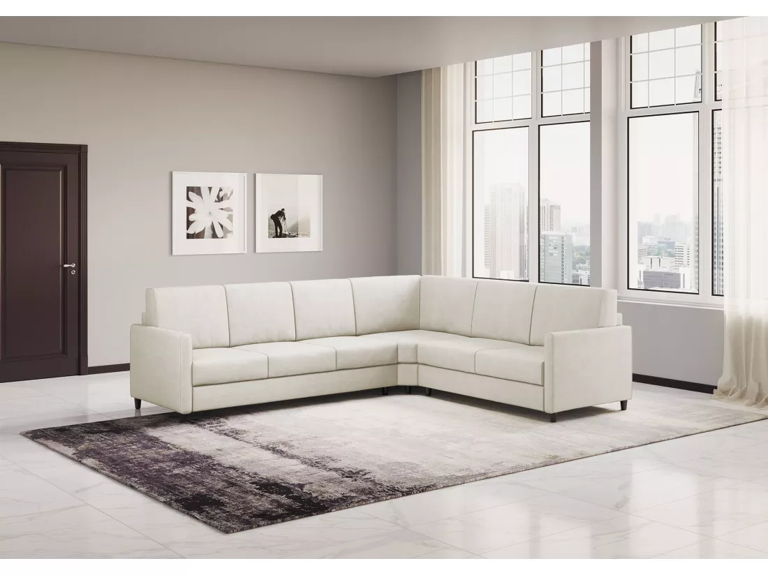 Canapé d'angle moderne italien tissu blanc cassé Korane - 5 tailles-Taille 281x241 cm