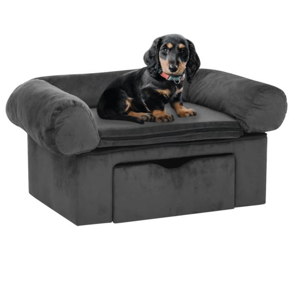 Sofá para Cães com Gaveta 75x50x38 cm Pelúcia Cinzento-escuro - 171079