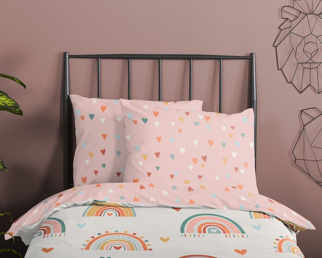 good morning Babybettwäsche »Louie« 2 Stk. tlg. Baumwolle, Renforcé, Wendeoptik, Baby, Kind, Mädchen, Regenbogen, Rosa