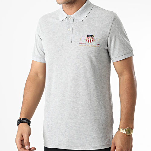 Polo Manches Courtes Archive Shield Pique 2002014 Gris Chiné