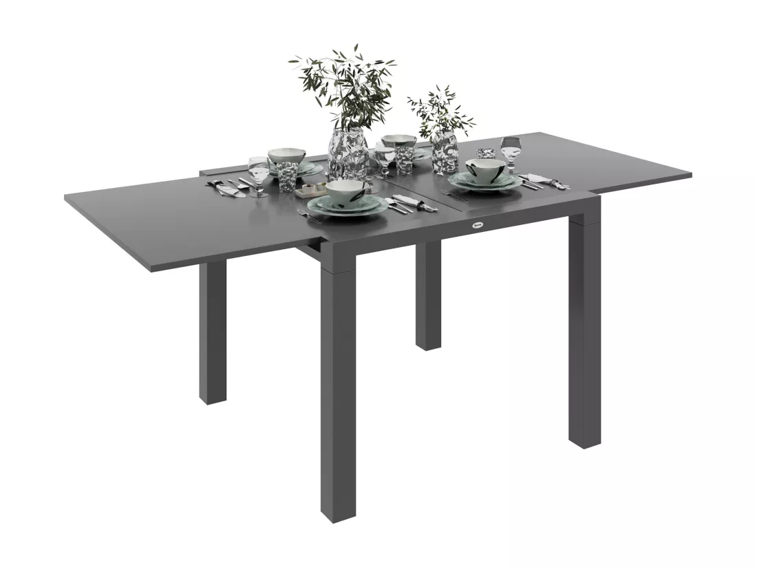 Table de jardin rectangulaire extensible 6 pers. alu métal dim. 80/160L x 80l x 75H cm gris