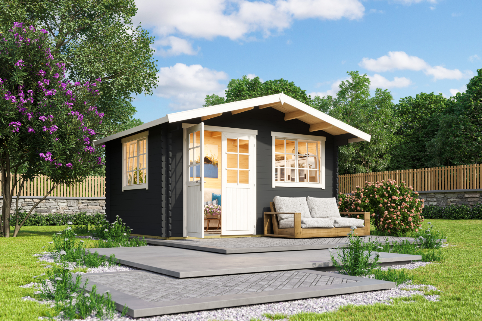 Gartenhaus NORDERNEY 2 - carbongrau - Fichte massiv - 390x300 cm
