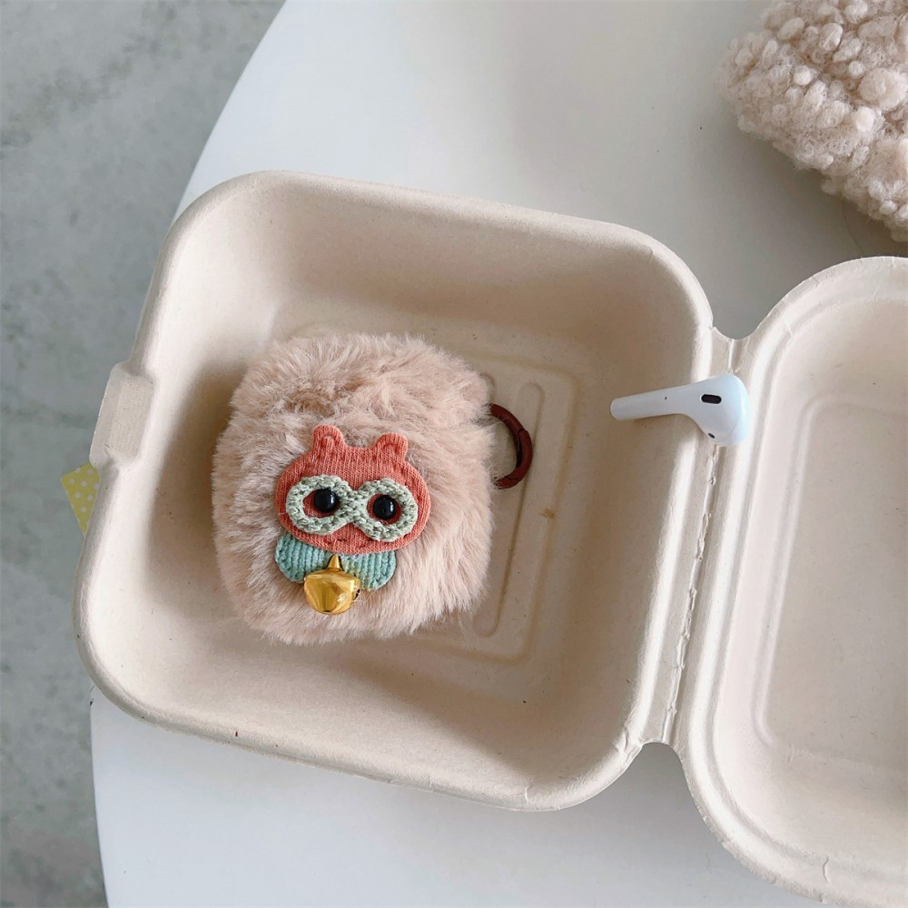 AirPods (1. & 2. Generation) Gummi Case Schutzhülle mit Schlüsselanhänger - Eule (Braun)
