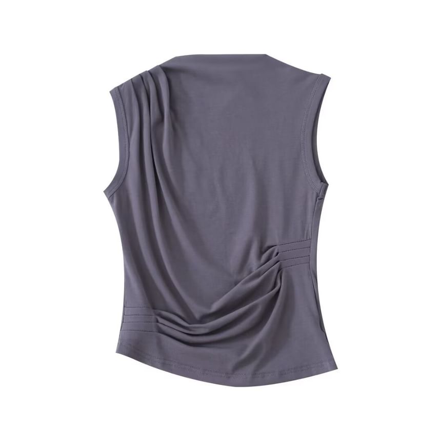 Firebird - Mouwloze top met geplooide hals en effen kleur