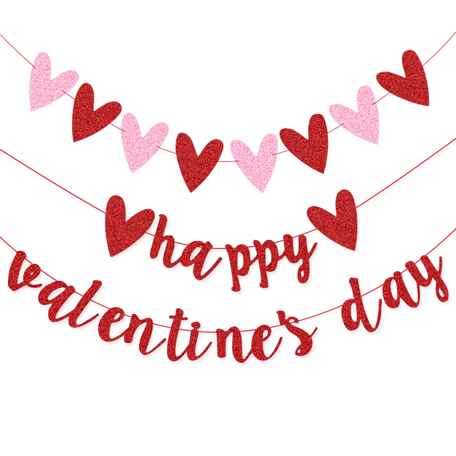 (2er Set) Papier Herz Girlande Valentinstag Party Dekoration Accessoire Banner - Happy Valentine's Day