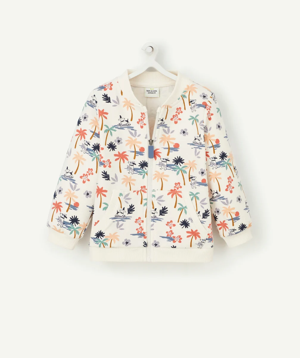 GILET ZIPPÉ BÉBÉ GARÇON ÉCRU ET IMPRIMÉ PALMIERS