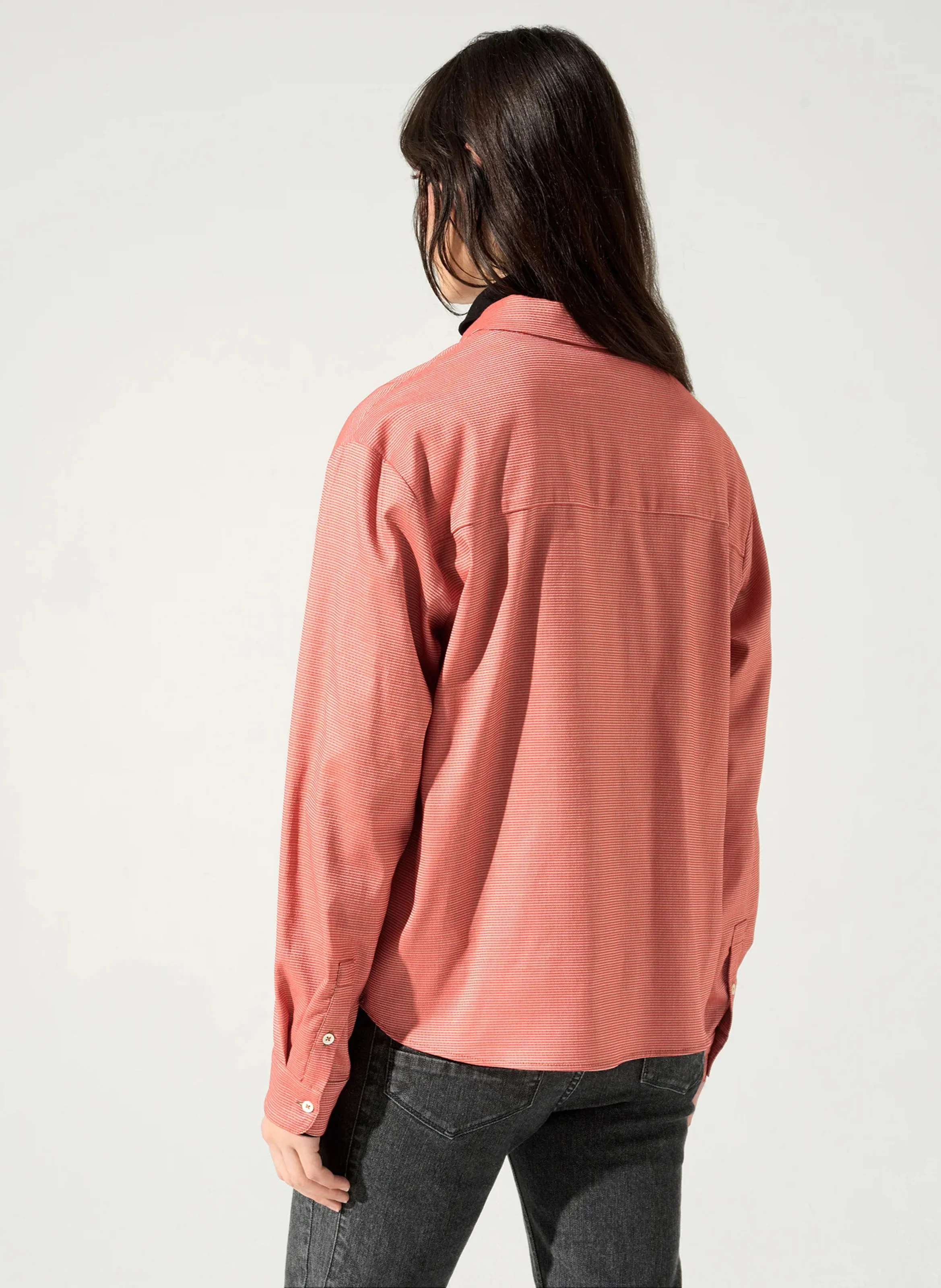 JANE - Chemise droite gaufrée en coton mélangé | Rouge