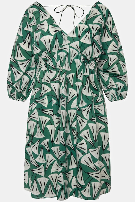 Minikleid, A-Line, floraler Print, V-Ausschnitt, weite 3/4-Ärmel
