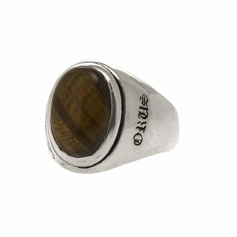 Bague Homme oeil De Tigre Asymétrique Argent