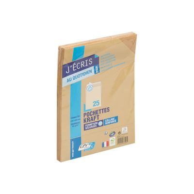 GPV - 25 Pochettes Enveloppes B5 250 x 176 mm - 85 gr - sans fenêtre - kraft - bande adhésive