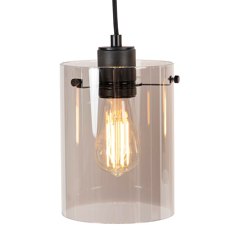 Design hanglamp zwart met smoke glas 4-lichts - Dome