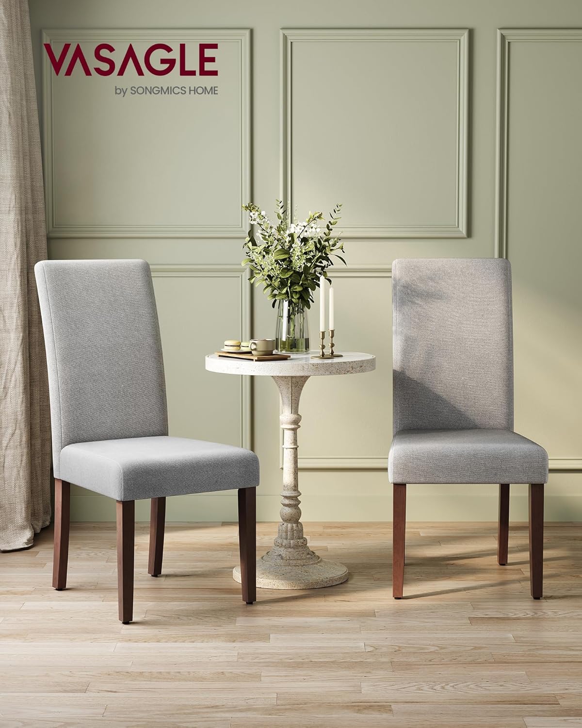 VASAGLE Esszimmerstuhl 2er Set, Küchenstuhl, Parsons-Stuhl, hohe Rückenlehne, für Esszimmer und Küche, Dickes Sitzkissen, 58 x 48 x 99 cm, Taubengrau KDC158G01