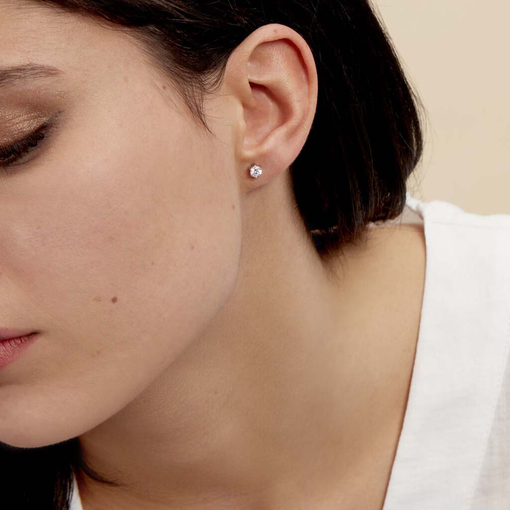 Boucles D'oreilles Puces Petrine Argent Blanc Oxyde De Zirconium