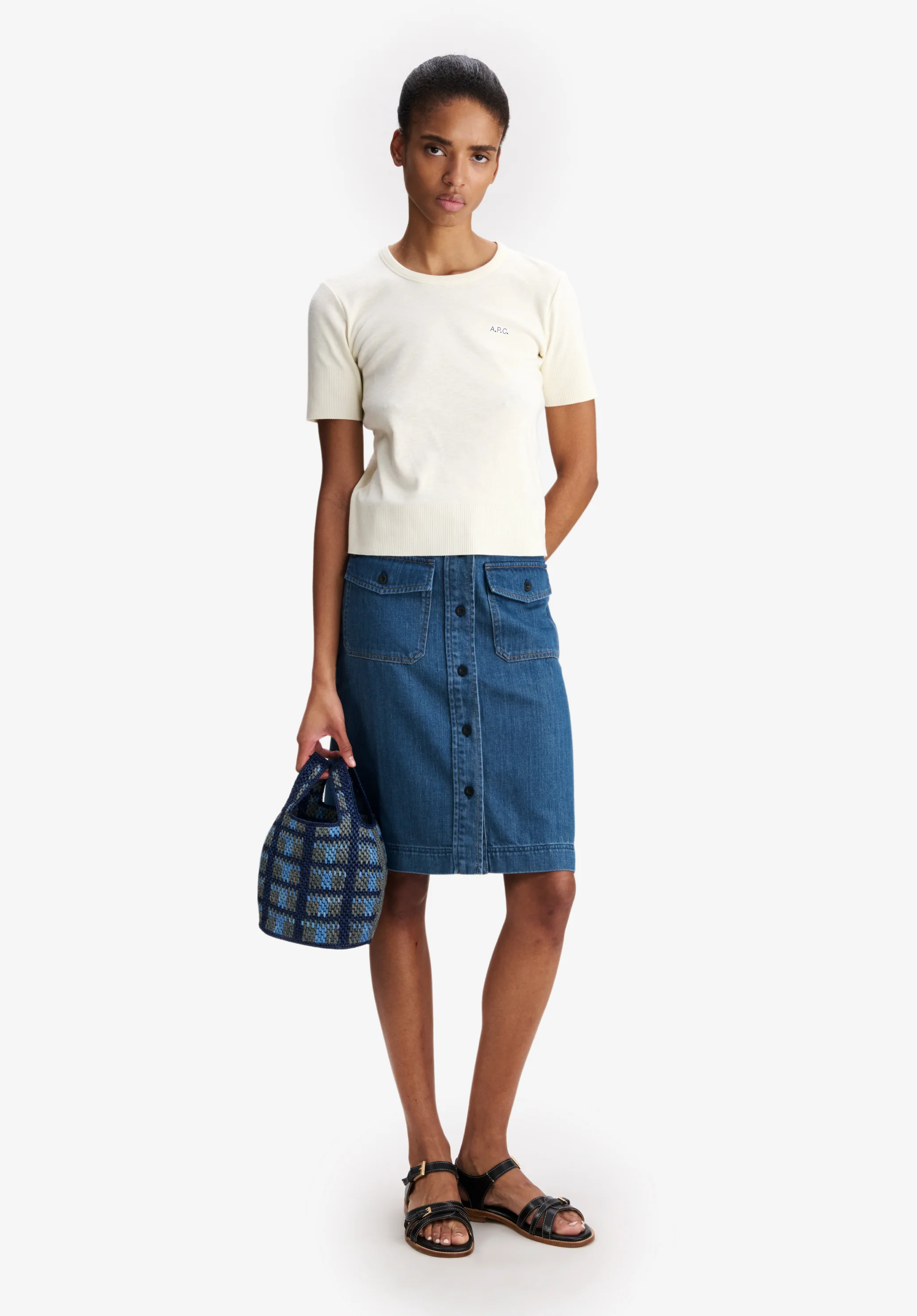 T-shirt ajusté écru à micro logo A.P.C. - Ecru
