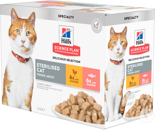 Hill's Science Plan Sterilised Cat Aliment Chat Adulte Stérilisé Au Poulet Et Saumon 12x85g