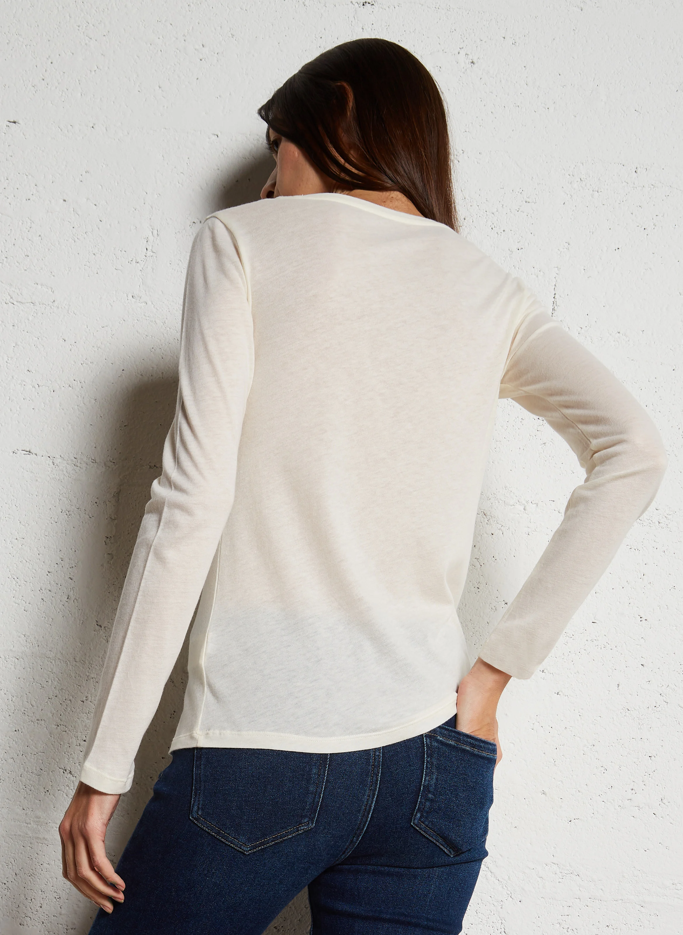 Tee-shirt col rond en coton et cachemire mélangé | Blanc