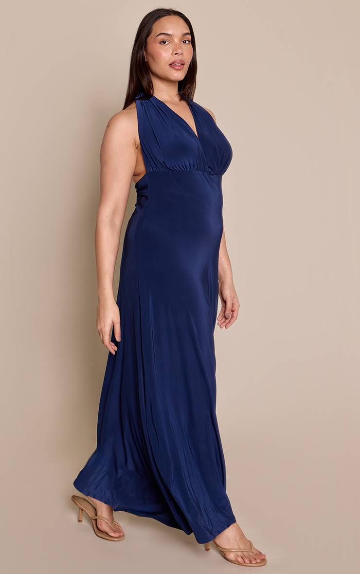 Bleu Marine Robe Maxi Multiposition En Tissu Slinky Grande Taille