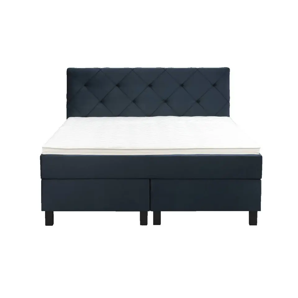 Boxspring Liv geruit - blauw - 140x200 cm - vierkante poot
