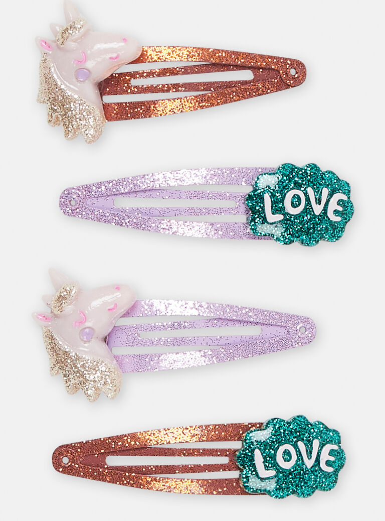 4 barrettes fantaisies violettes et pastel