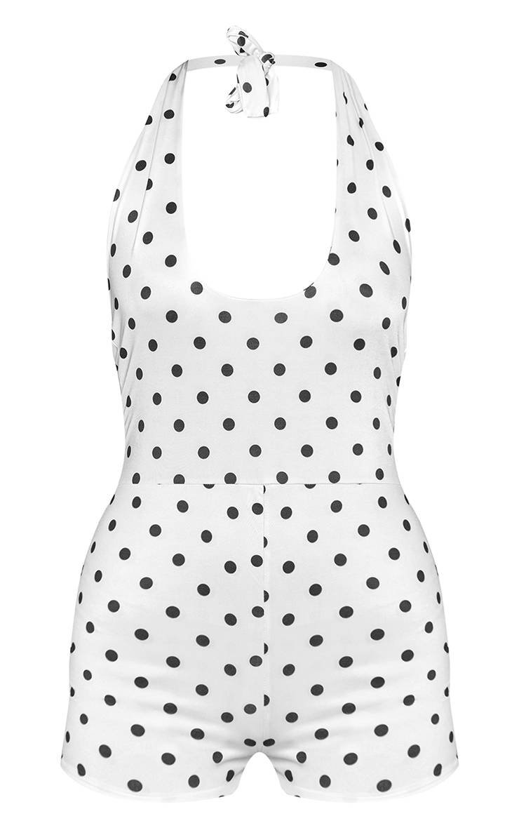 Blanc Combi-short Moulante À Pois Encolure Dos-nu