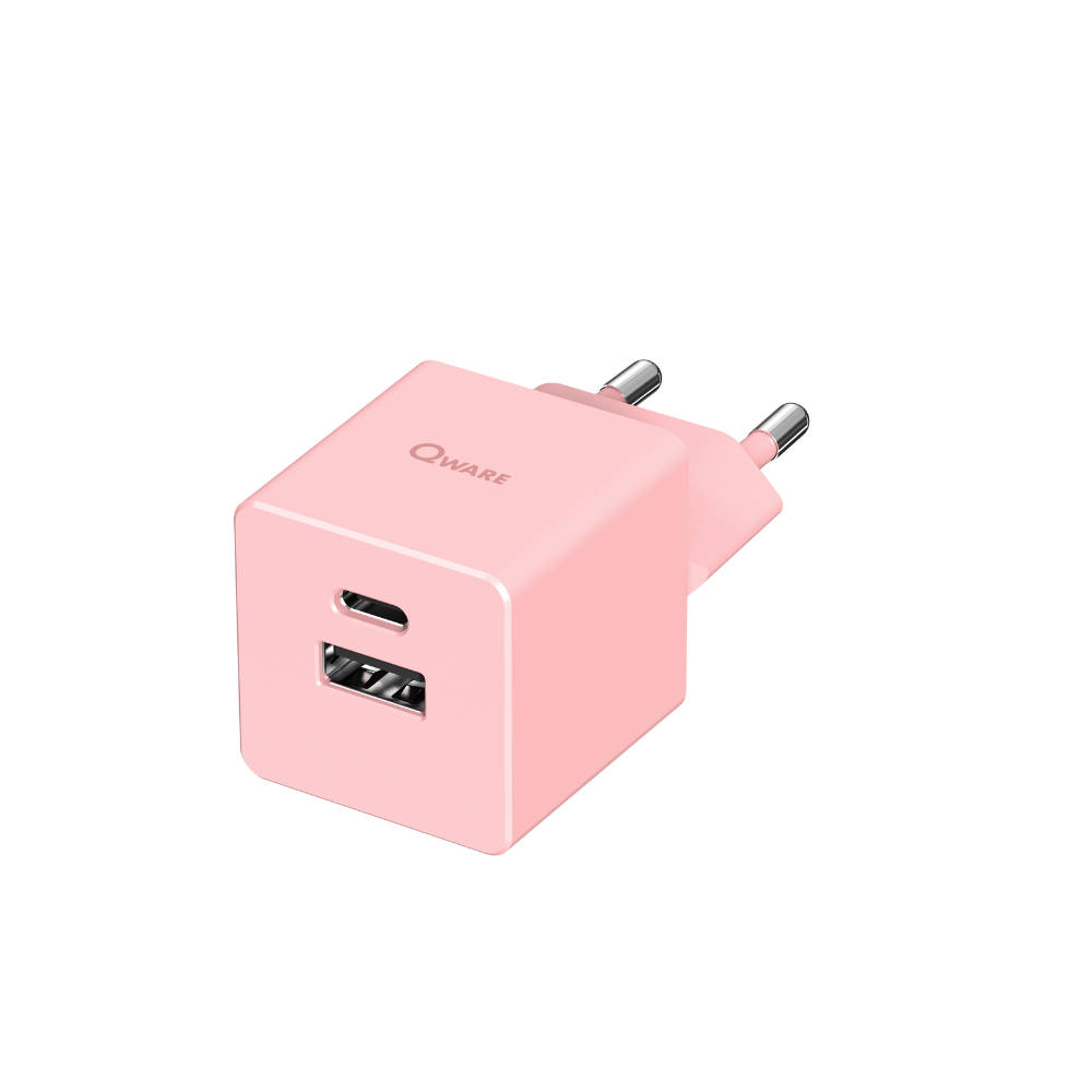 Qware 20 Watt Mini Dual Charger - roze