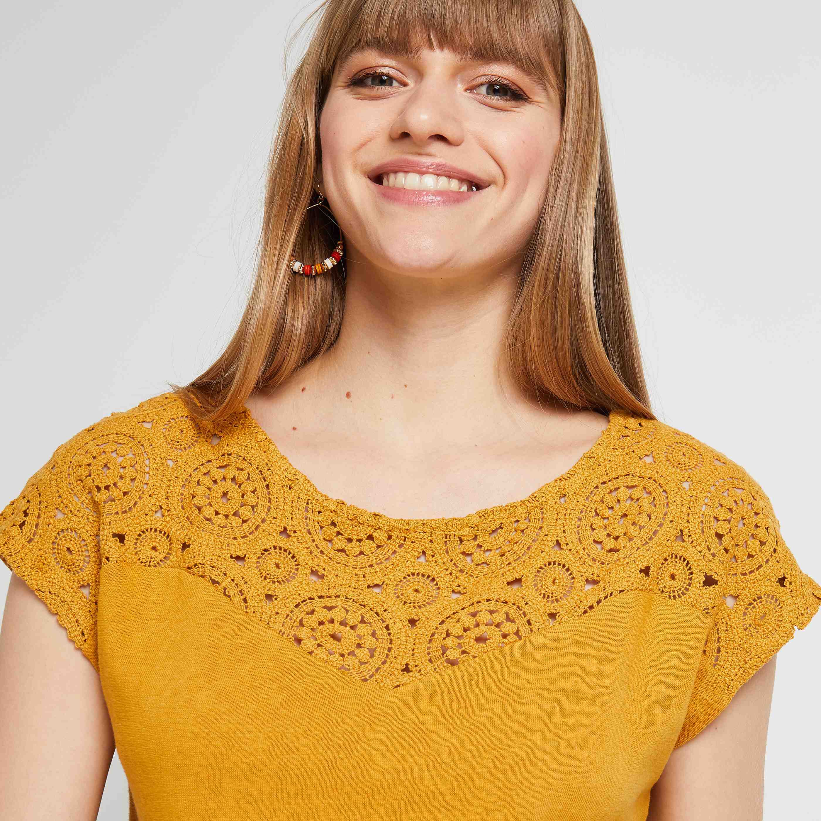 Tshirt crochet femme - CURRY