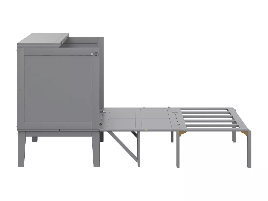 Lit escamotable vertical 90 x 200 cm avec sommier à lattes, contreplaqué + MDF, gris (sans matelas)