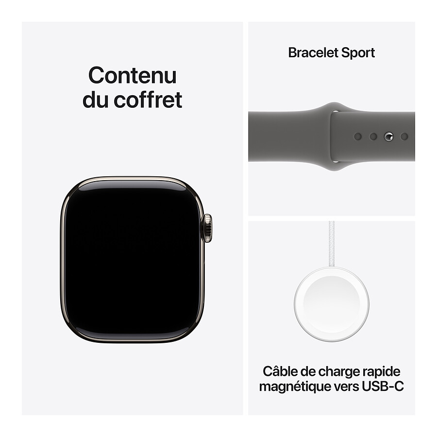 Apple Watch Series 10 GPS + Cellular - Titane Naturel - Bracelet Sport Gris Minéral - 42 mm - Taille S/M