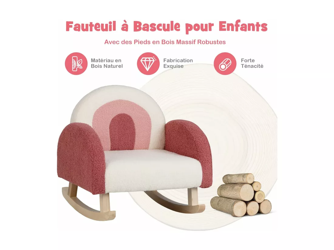 Fauteuil à Bascule Enfant, Fauteuil en Peluche Moderne avec Pieds en Bois de Peuplier à Bascule Massif, Design Anti-Renversement, Aspect Mignon, pour Enfant de 3 à 5 Ans